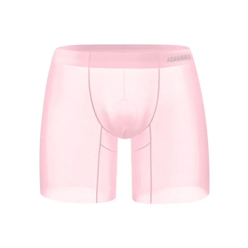 Men's ice silk boxers in orange, pink, and red colours with low waist design