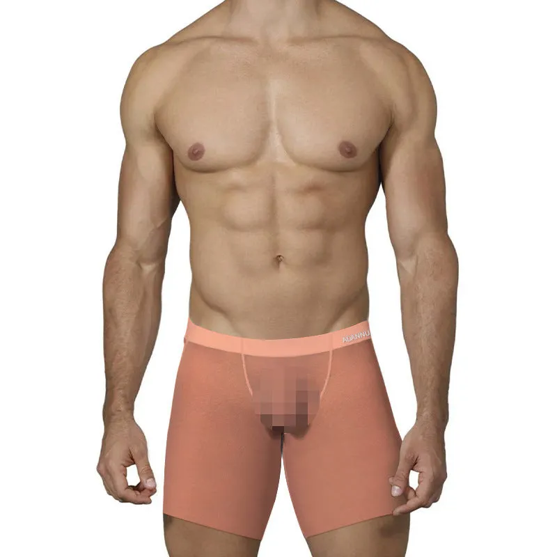 Men's ice silk boxers in orange, pink, and red colours with low waist design