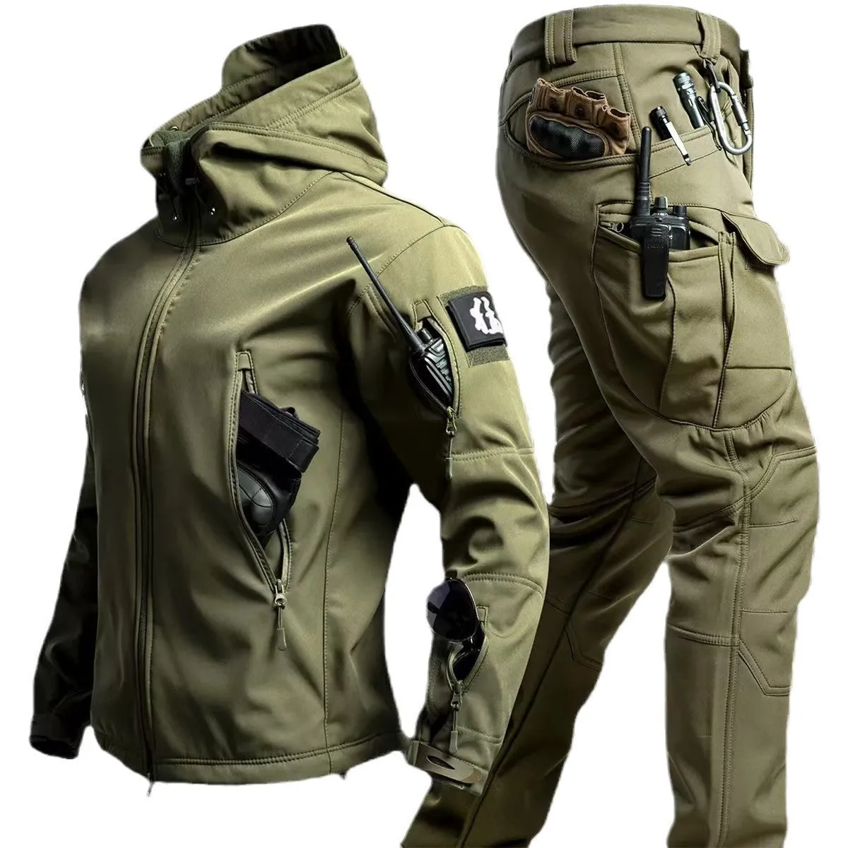 Camouflage winter outdoors shell jacket suit for men, waterproof windproof set in Shadow Camouflage colour with jacket and pants