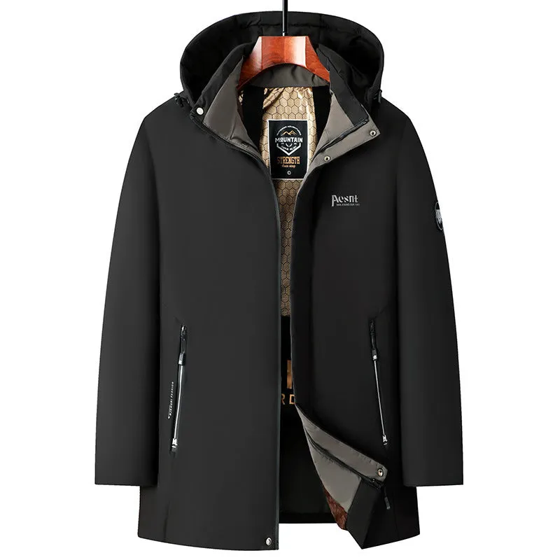 Men's fleece-lined cotton-padded coat in black and navy blue with gold trim, cardigan style, regular fit