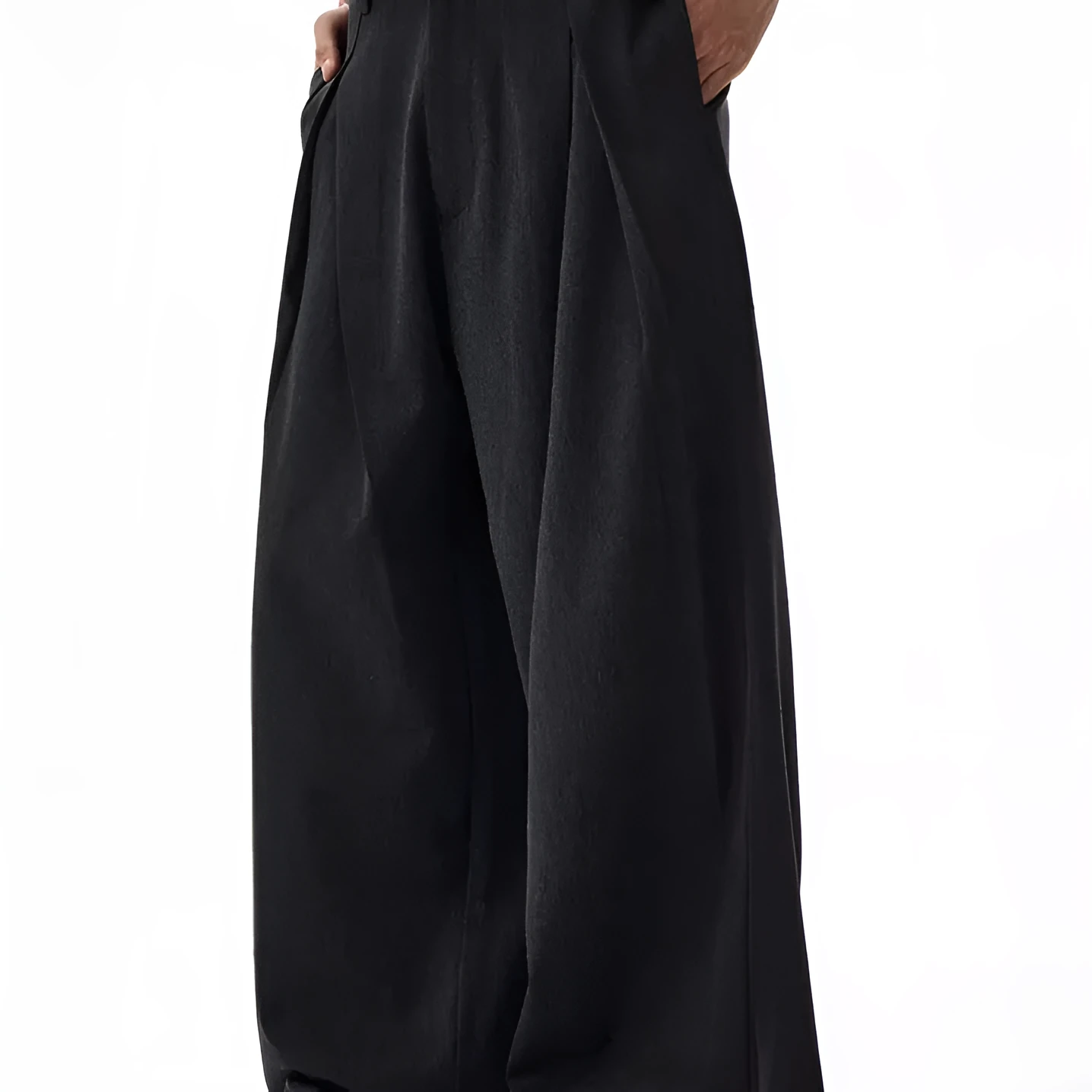 Double pleated profile suit pants for men and women – mid waist straight leg, non-ironing polyester, available in black and dark gray, sizes S to XL
