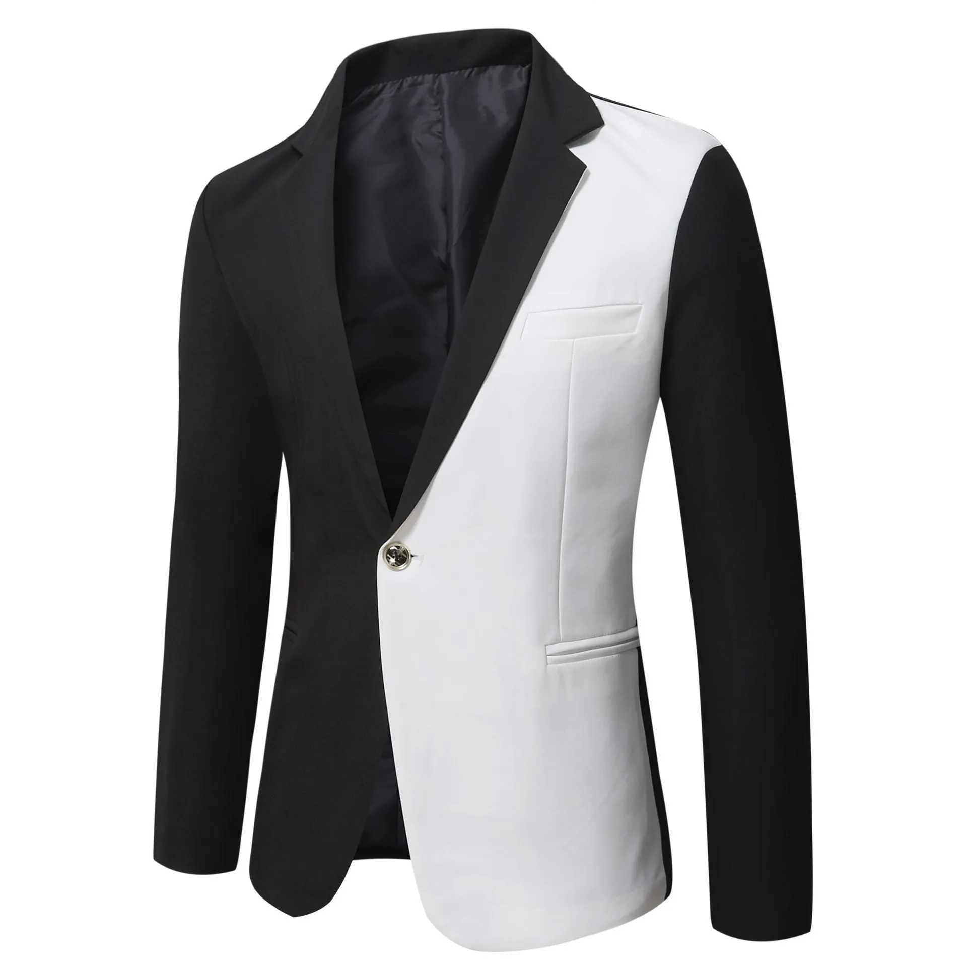 Men's slim-fit suit jacket in red with long sleeves and round hem, casual leisure style