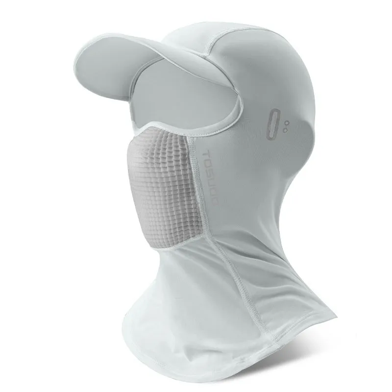 Ice silk sun-proof headgear with 3D sunshade in black, gray, and white for outdoor cycling mask