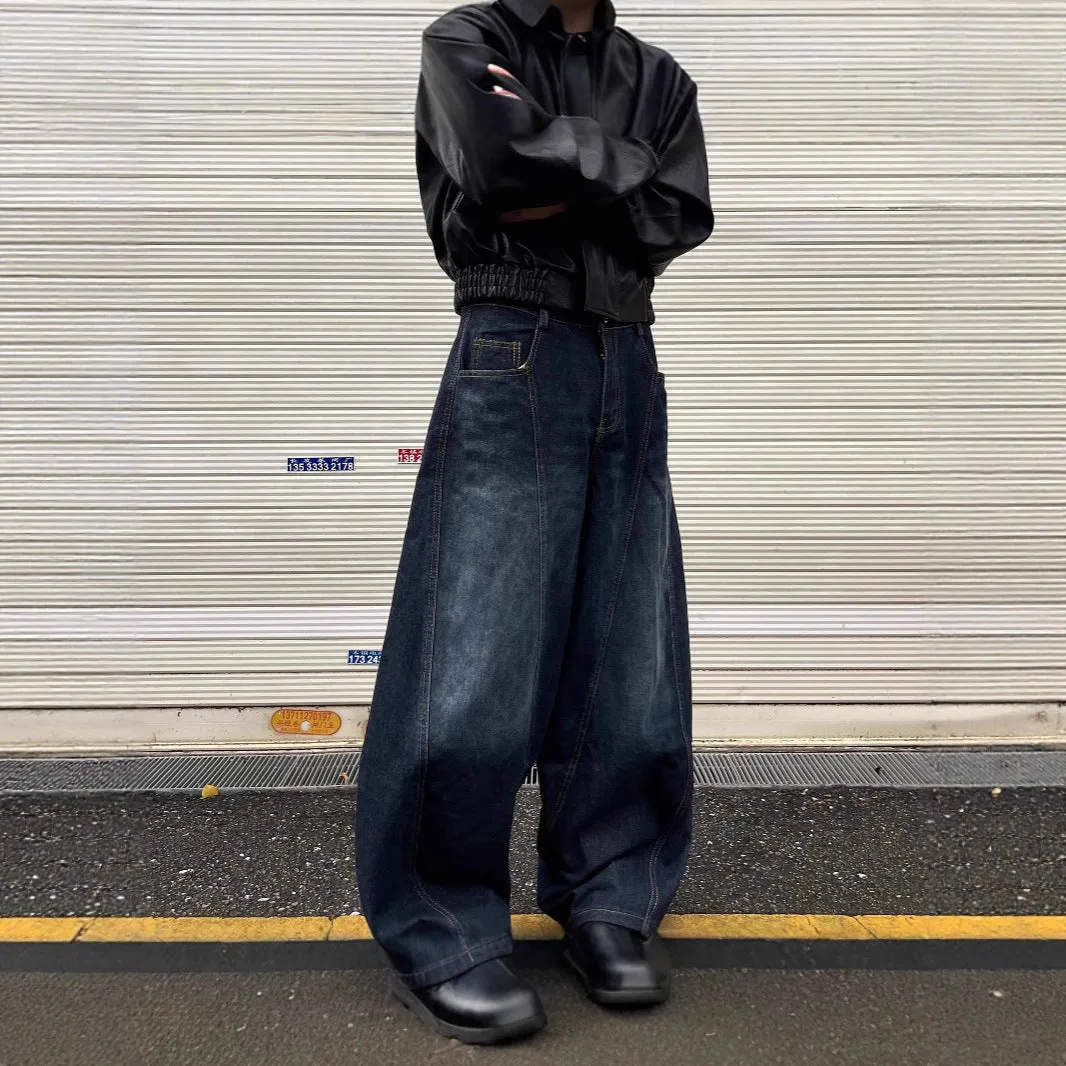 American retro machete jeans for men and women in blue cotton denim, mid waist, full length
