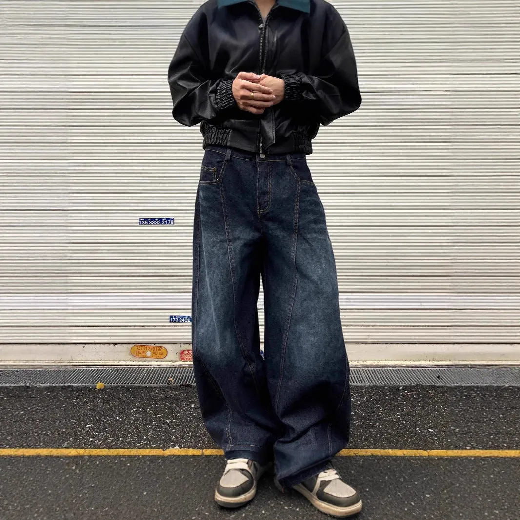 American retro machete jeans for men and women in blue cotton denim, mid waist, full length