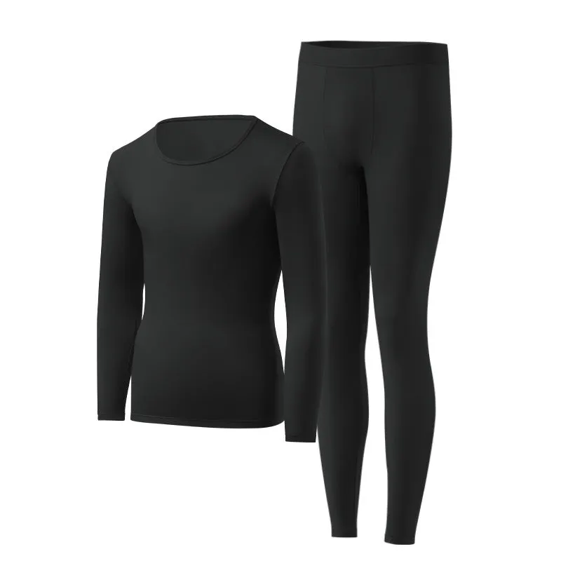 Men's constant temperature heating nylon bottoming suit in black with top and trousers on model