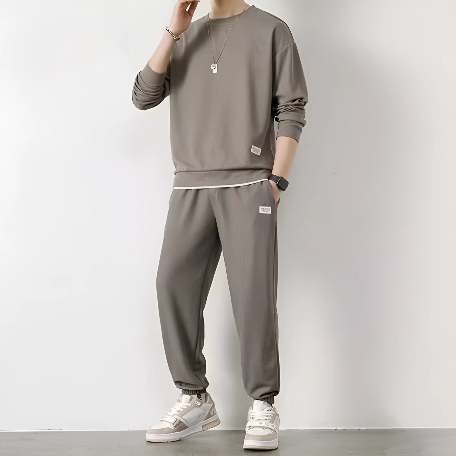 Long-sleeved waffle tracksuit set in nine colours, sizes L to 5XL, chemical fibre blend.