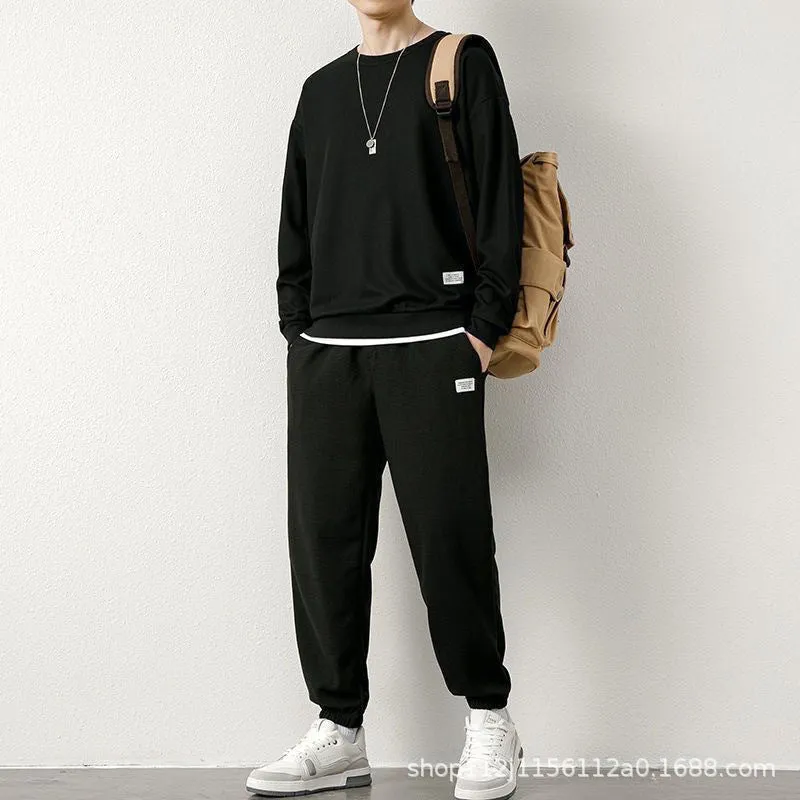 Long-sleeved waffle tracksuit set in nine colours, sizes L to 5XL, chemical fibre blend.