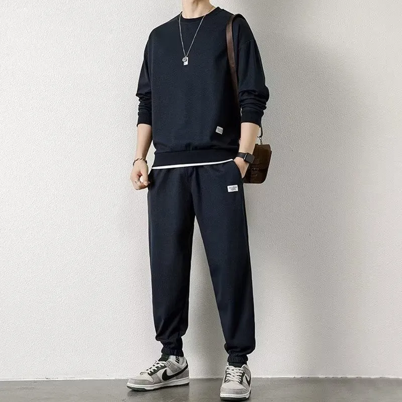 Long-sleeved waffle tracksuit set in nine colours, sizes L to 5XL, chemical fibre blend.