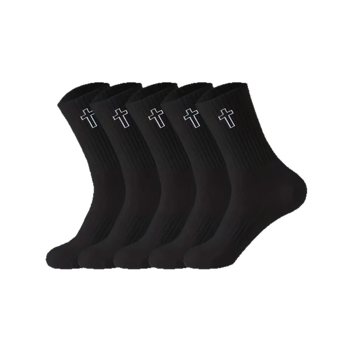 Pack of 5 black mid-calf socks made from polyester for sweat absorption and odour control