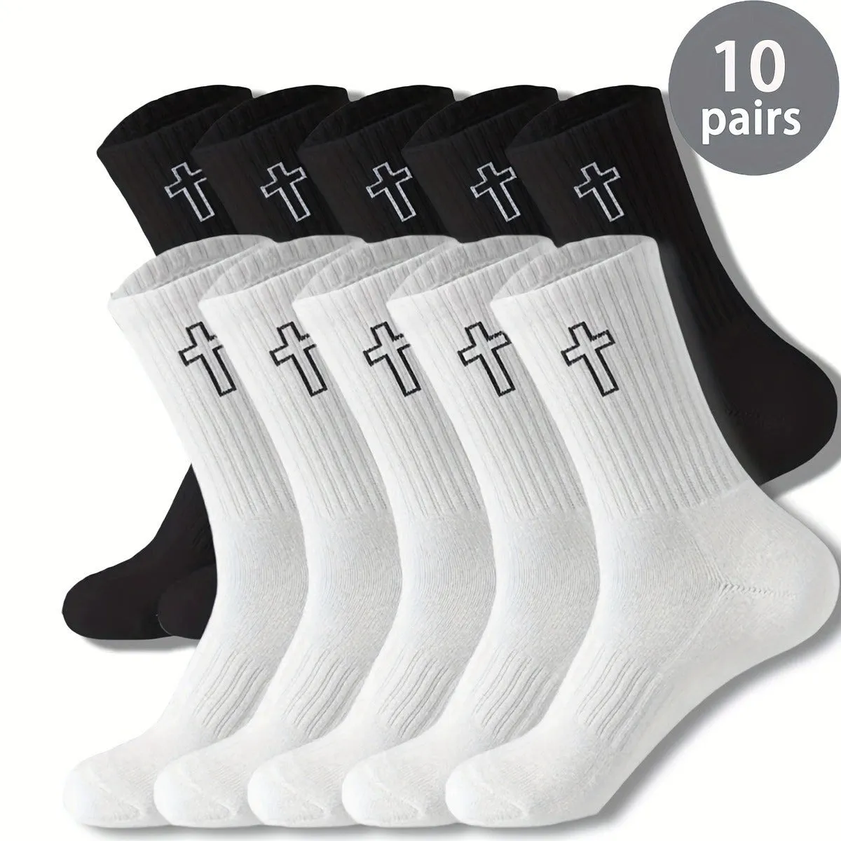 Pack of 5 black mid-calf socks made from polyester for sweat absorption and odour control