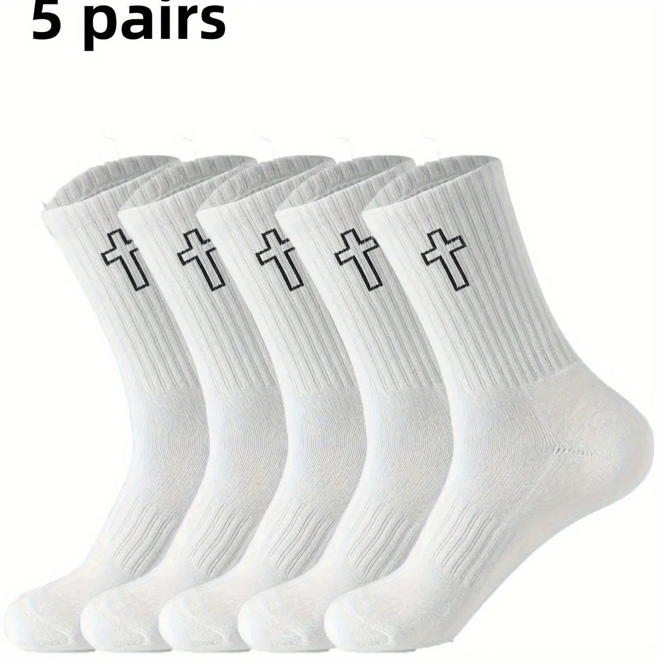 Pack of 5 black mid-calf socks made from polyester for sweat absorption and odour control