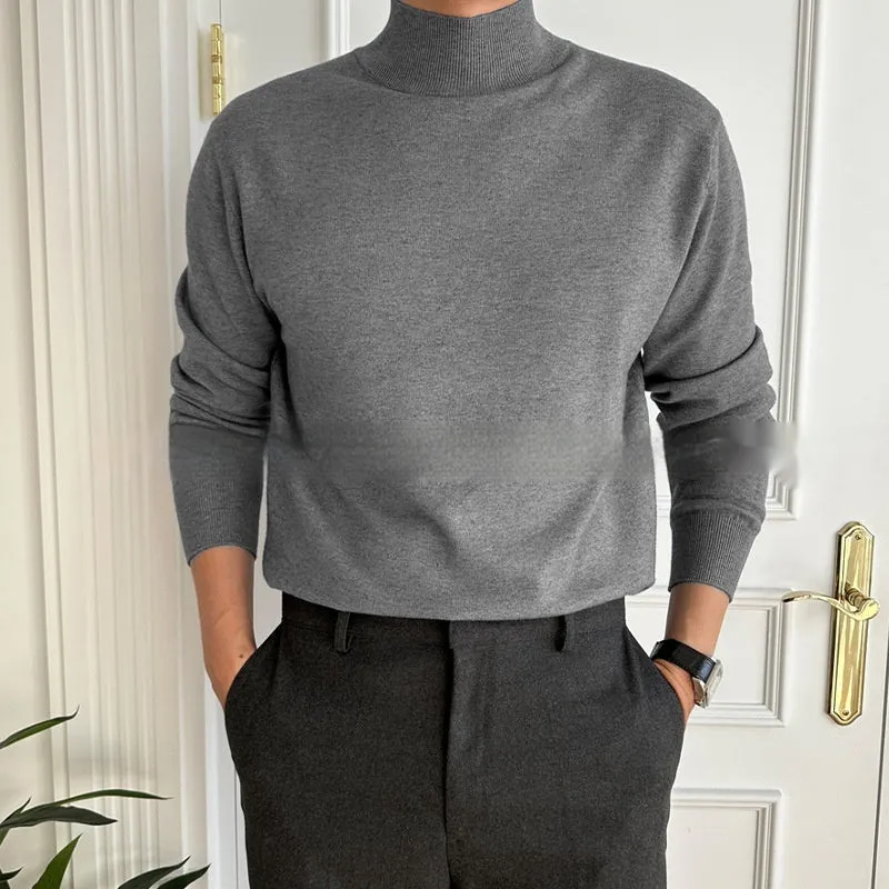 Men's business pullover mock neck sweater in acrylic, long sleeve, available in multiple colours including gray and khaki