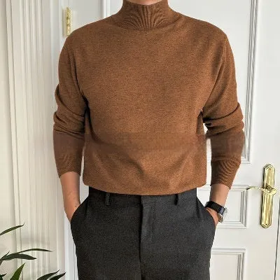 Men's business pullover mock neck sweater in acrylic, long sleeve, available in multiple colours including gray and khaki