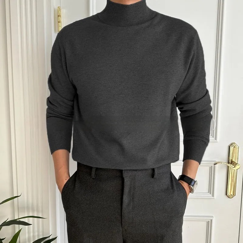 Men's business pullover mock neck sweater in acrylic, long sleeve, available in multiple colours including gray and khaki