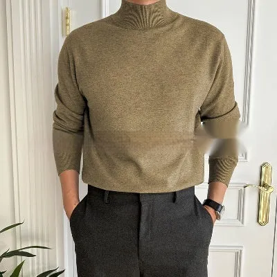 Men's business pullover mock neck sweater in acrylic, long sleeve, available in multiple colours including gray and khaki