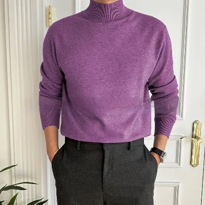 Men's business pullover mock neck sweater in acrylic, long sleeve, available in multiple colours including gray and khaki
