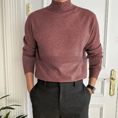 Men's business pullover mock neck sweater in acrylic, long sleeve, available in multiple colours including gray and khaki