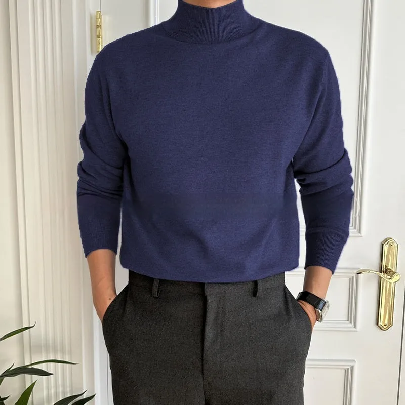 Men's business pullover mock neck sweater in acrylic, long sleeve, available in multiple colours including gray and khaki