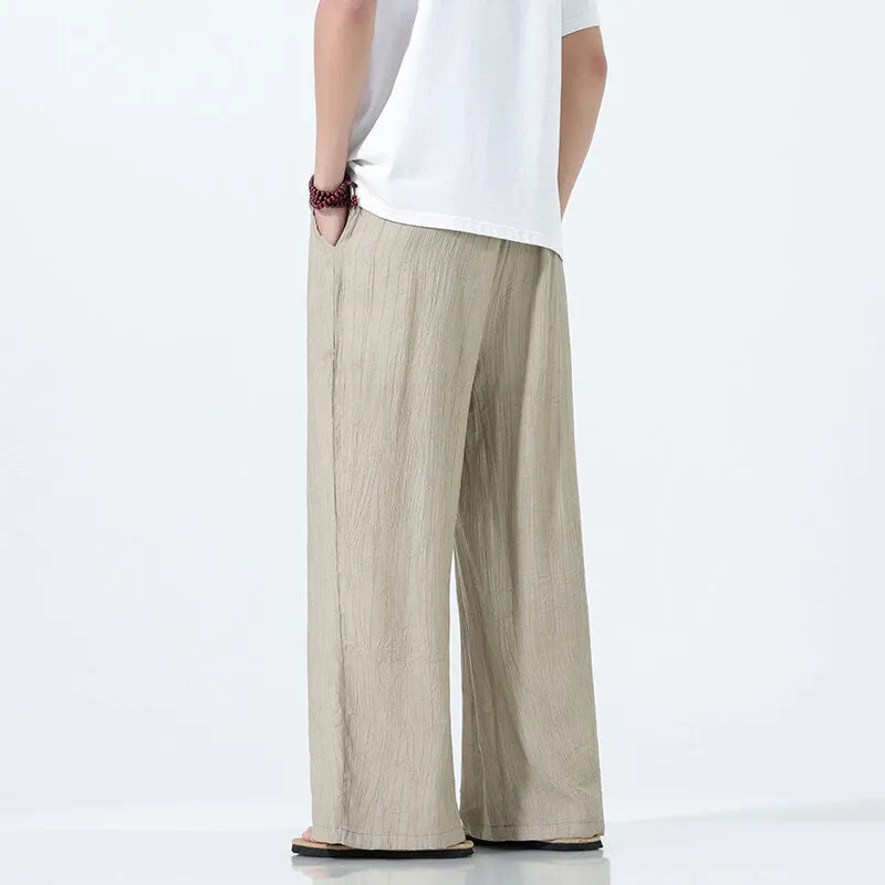 National Style men's straight-leg wide trousers in black, breathable bamboo spandex fabric