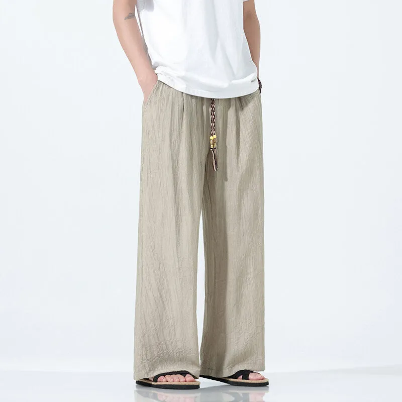 National Style men's straight-leg wide trousers in black, breathable bamboo spandex fabric