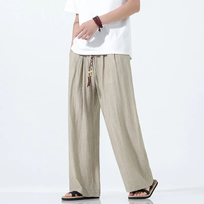 National Style men's straight-leg wide trousers in black, breathable bamboo spandex fabric