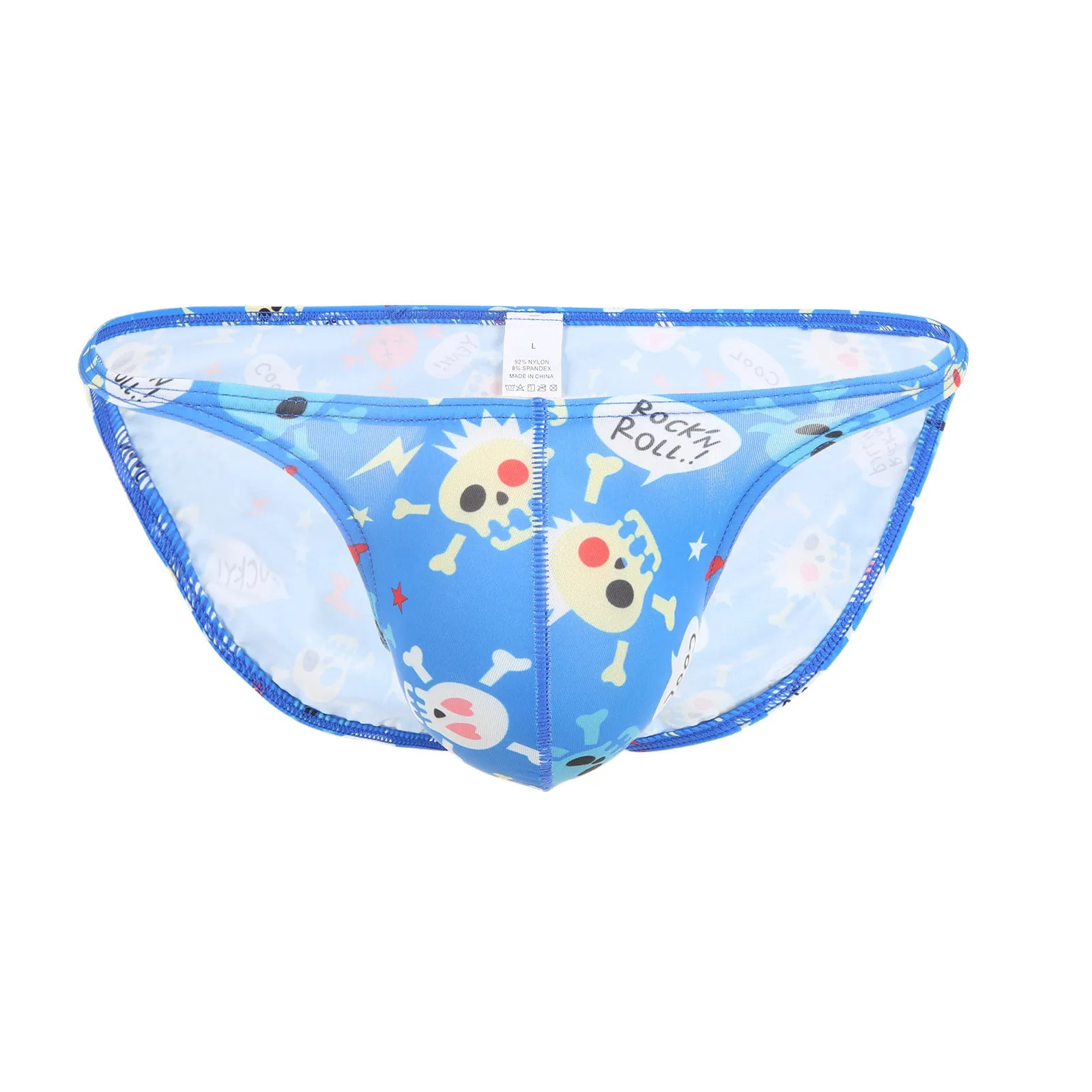 Men's Halloween skull print low waist briefs with 3D effect in black, pink, gray, blue