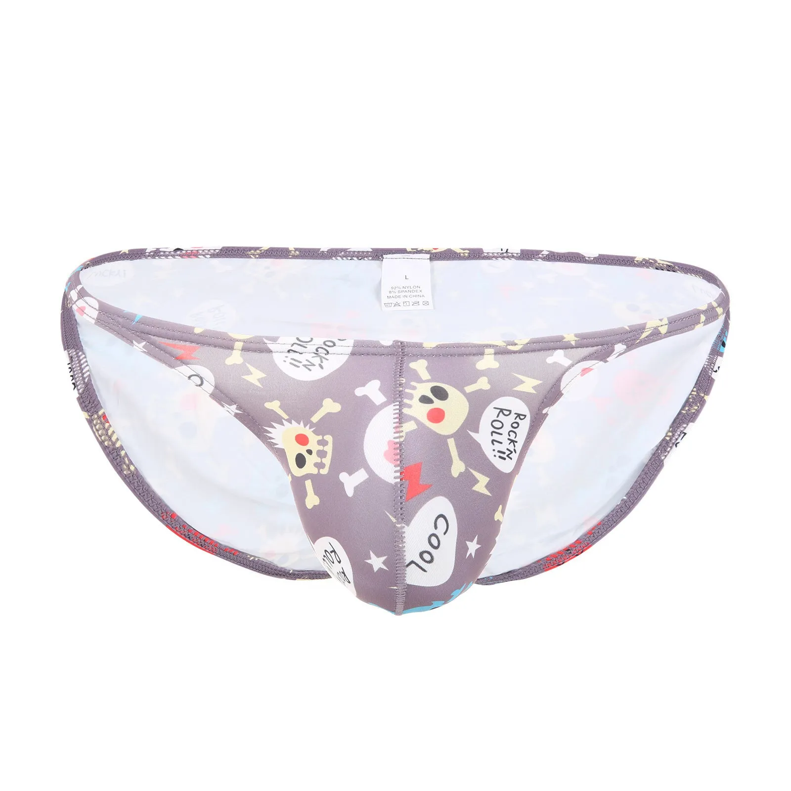 Men's Halloween skull print low waist briefs with 3D effect in black, pink, gray, blue