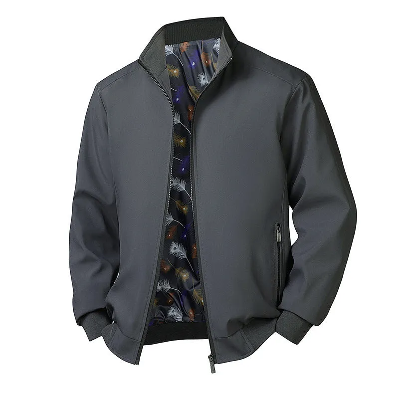 Plus size men's grey plaid corduroy hooded jacket with stand-up collar and patch pockets