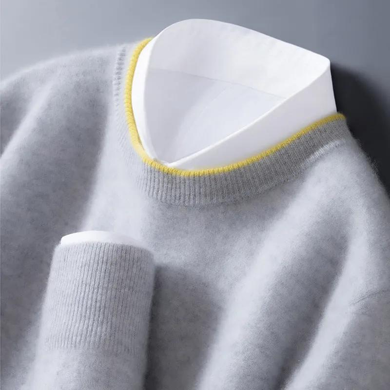 Men's loose-fit woolen pullover in dark grey, pullover style, standard wool yarn, conventional sleeves