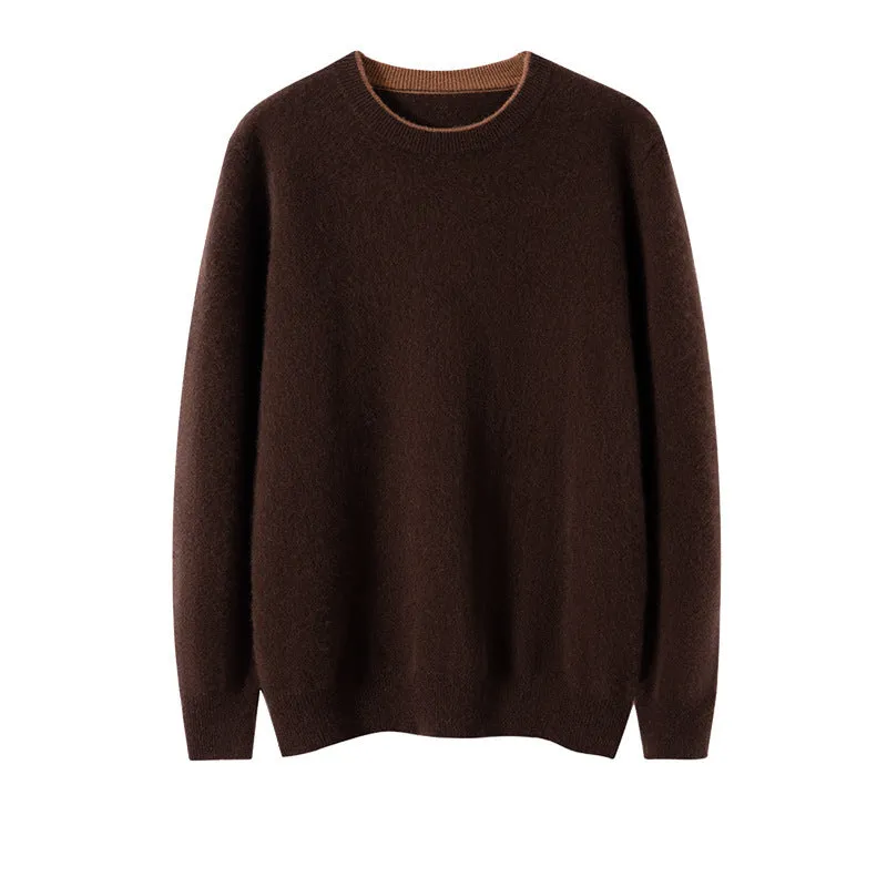 Men's loose-fit woolen pullover in dark grey, pullover style, standard wool yarn, conventional sleeves
