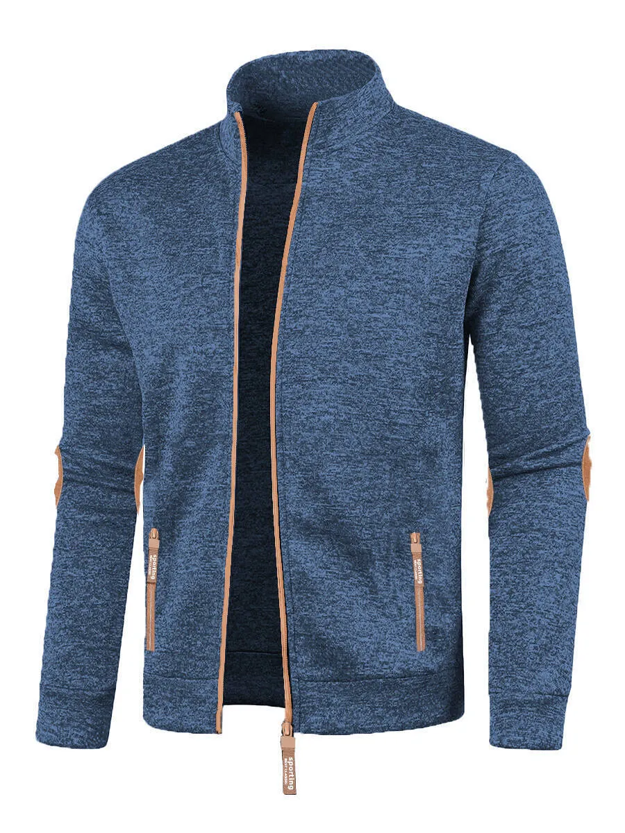 Men's long zipper light fleece cardigan coat in black, plus size, loose fit, long sleeves