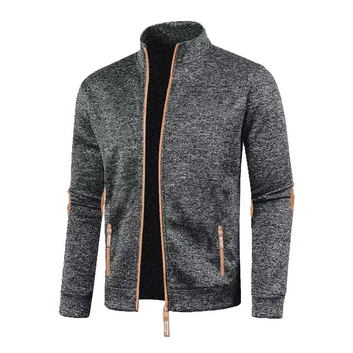 Men's long zipper light fleece cardigan coat in black, plus size, loose fit, long sleeves