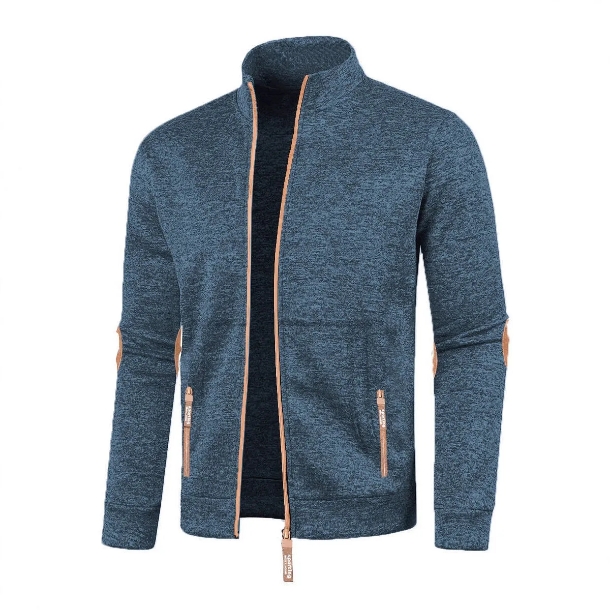 Men's long zipper light fleece cardigan coat in black, plus size, loose fit, long sleeves