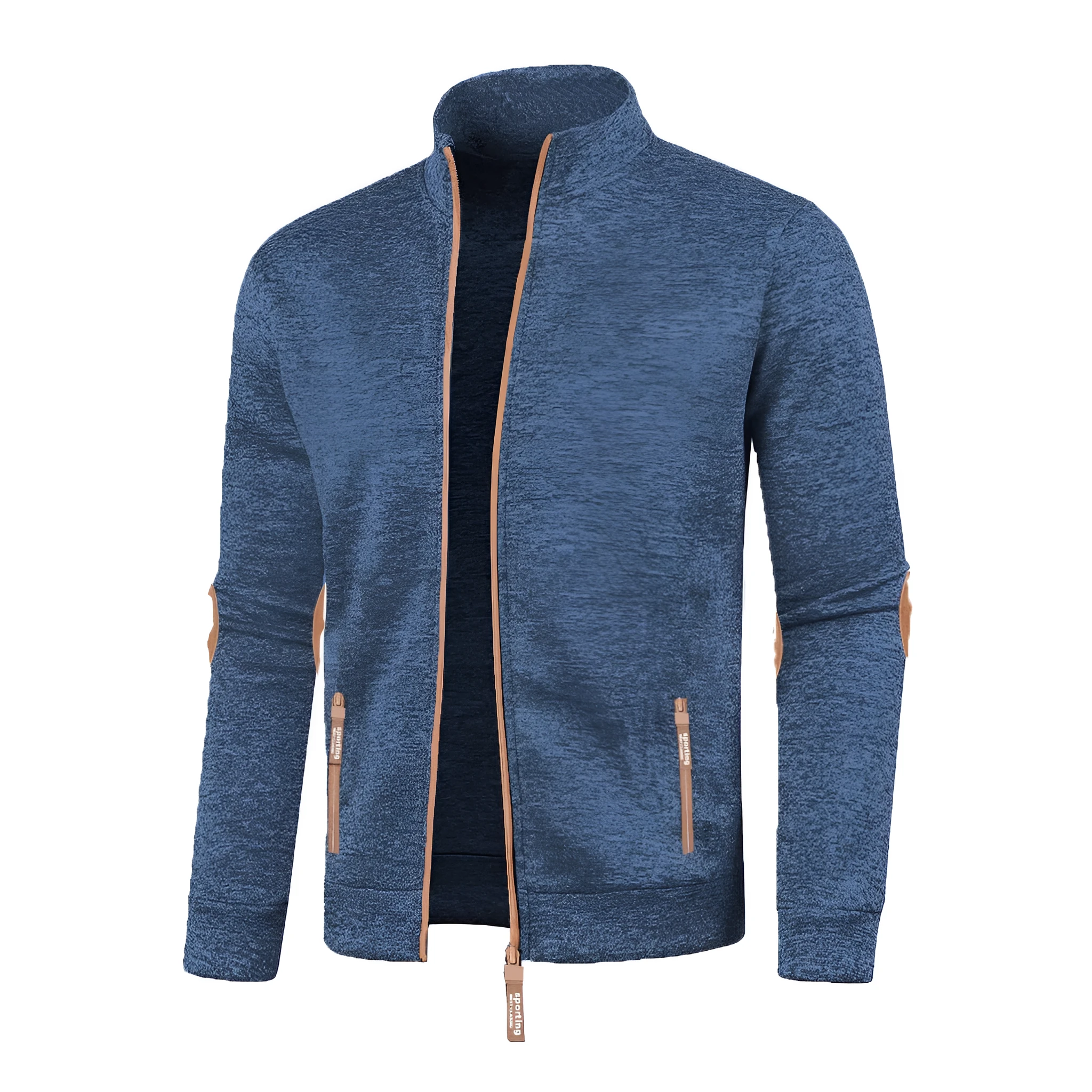Men's long zipper light fleece cardigan coat in black, plus size, loose fit, long sleeves