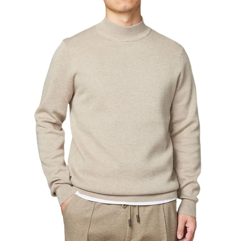 Autumn winter mock neck sweater men's undershirt loose fit Vinylon camel colour long sleeve