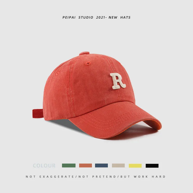 Washed Letter R stick ball cap in cotton, dome crown, size L, available in 13 colours for sun protection