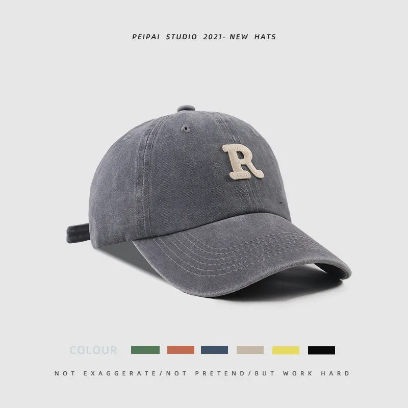 Washed Letter R stick ball cap in cotton, dome crown, size L, available in 13 colours for sun protection