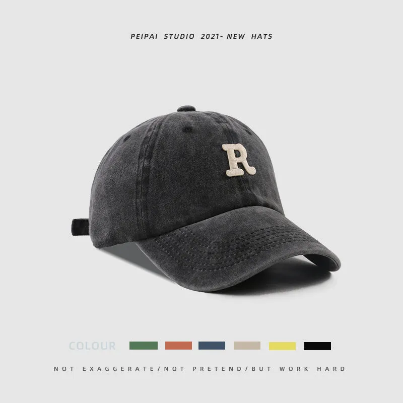 Washed Letter R stick ball cap in cotton, dome crown, size L, available in 13 colours for sun protection