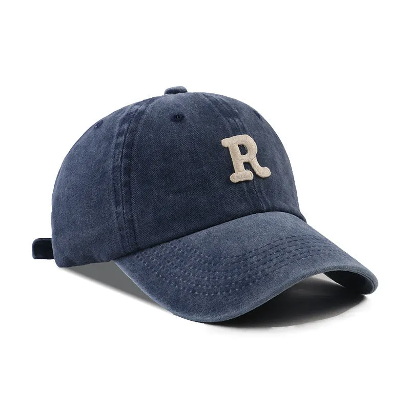 Washed Letter R stick ball cap in cotton, dome crown, size L, available in 13 colours for sun protection