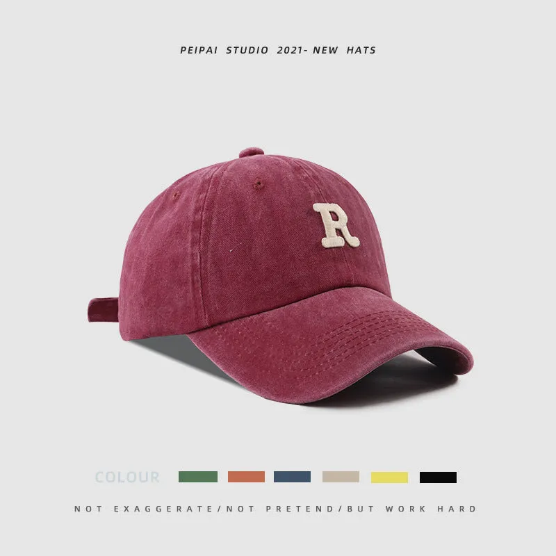 Washed Letter R stick ball cap in cotton, dome crown, size L, available in 13 colours for sun protection