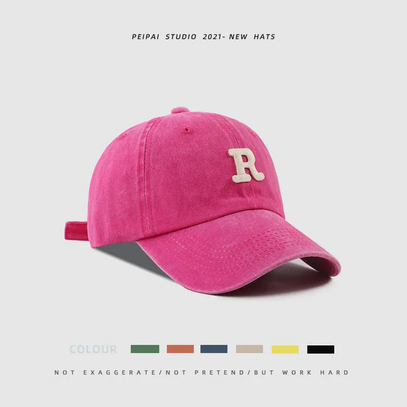 Washed Letter R stick ball cap in cotton, dome crown, size L, available in 13 colours for sun protection