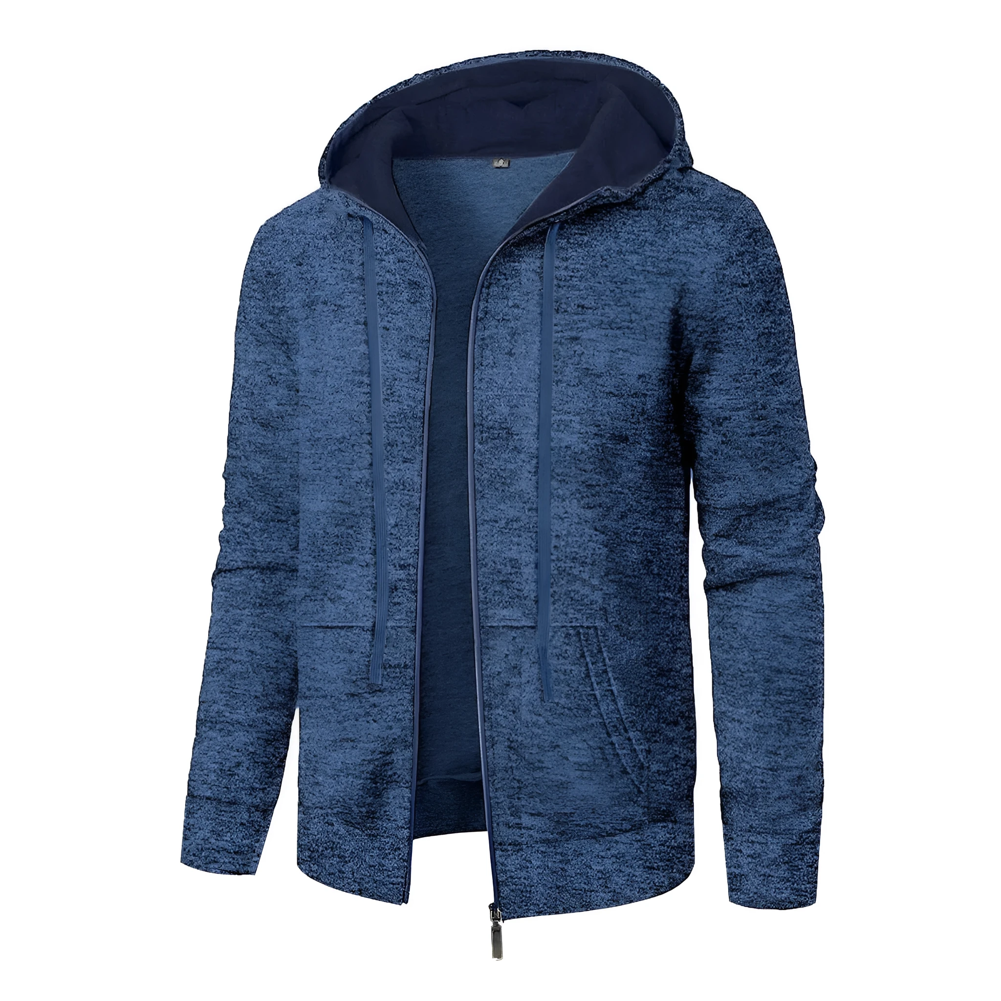 Men's loose fit polyester hooded cardigan coat in solid colour, long sleeves, casual sports style