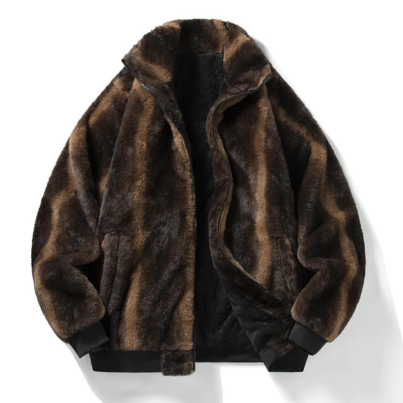 Men's velvet hooded stand collar jacket in black, Korean style long sleeve casual outerwear