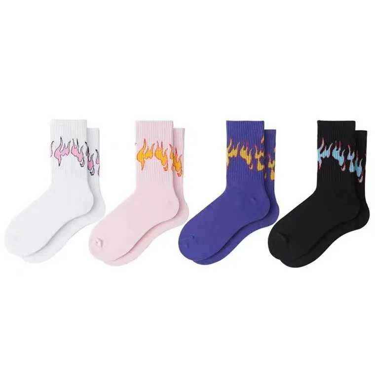 New Flame pure cotton sports socks for men and women in black and blue colour