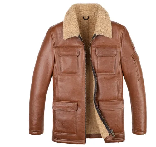 Sheepskin trench coat lapel jacket in champagne colour, slim fit, fur style, with multiple pockets