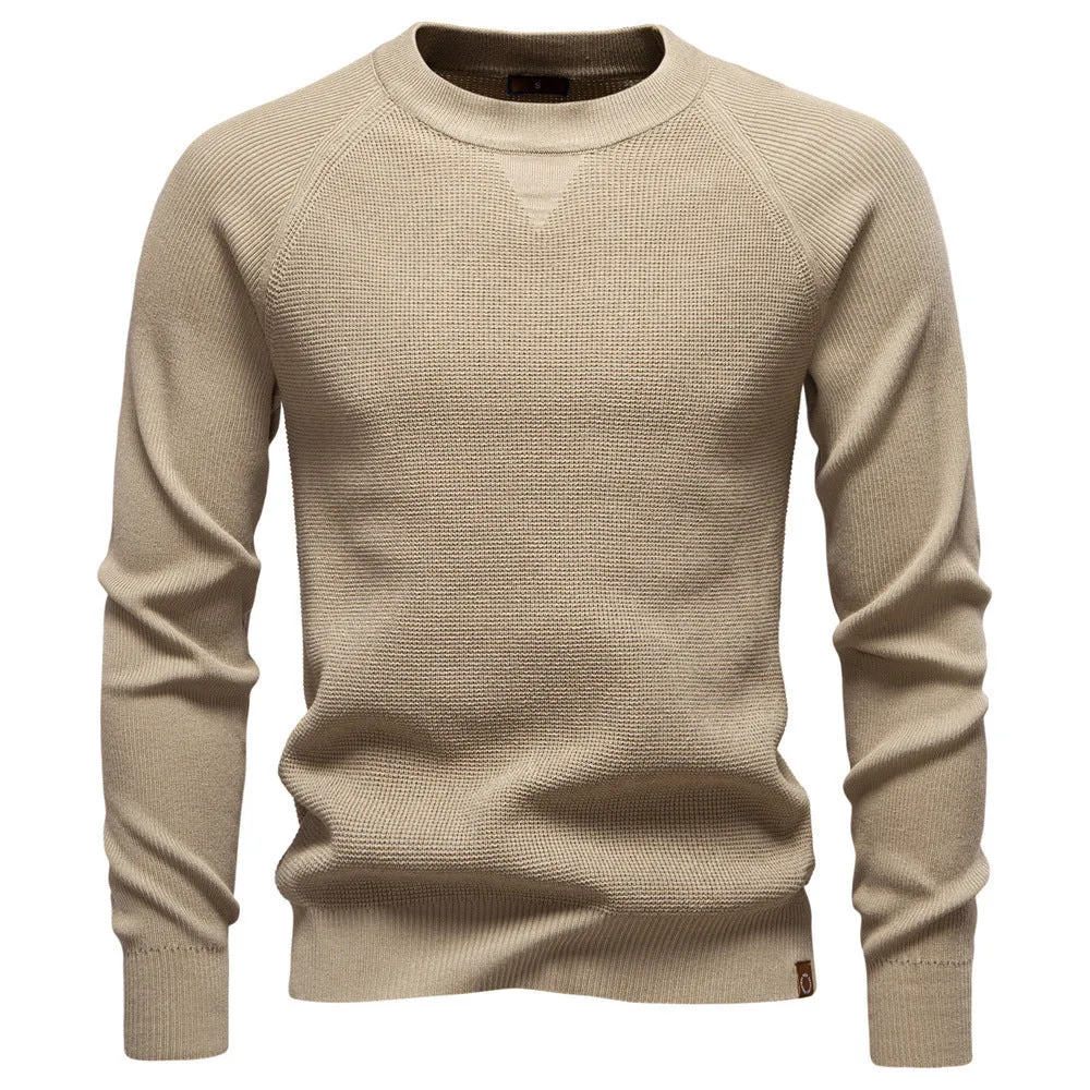Men's round neck solid colour sweater in dark gray viscose blend, straight cut pullover style