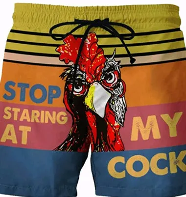 Mens beach shorts with eagle pattern print in polyethylene fiber fabric, straight leg, summer casual style