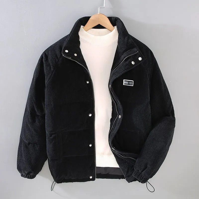 Men's thick corduroy jacket with cotton lining, long sleeves, striped pattern in khaki colour