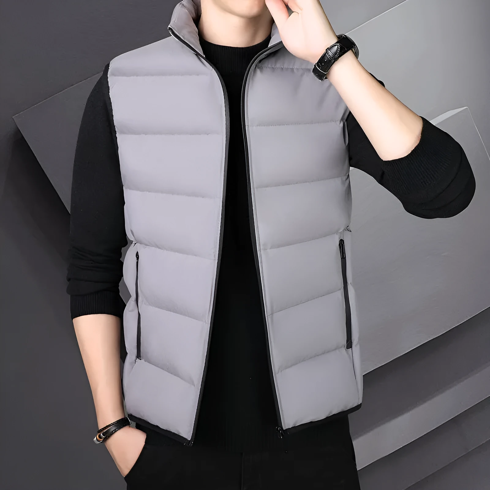 Men's slim fit warm sports down jacket in khaki colour, available in multiple sizes